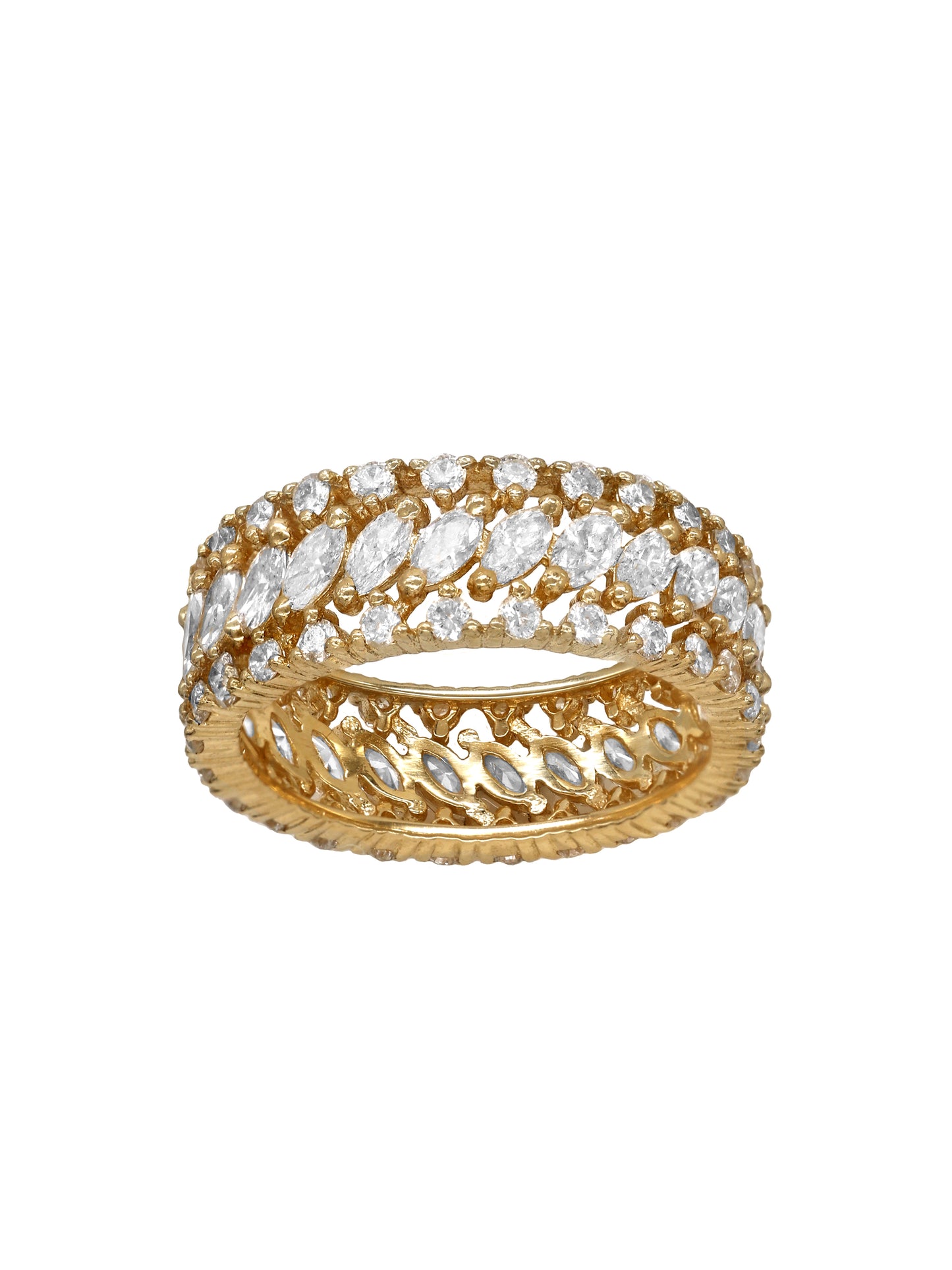 14k Yellow Gold Diamond Triple Band Ring