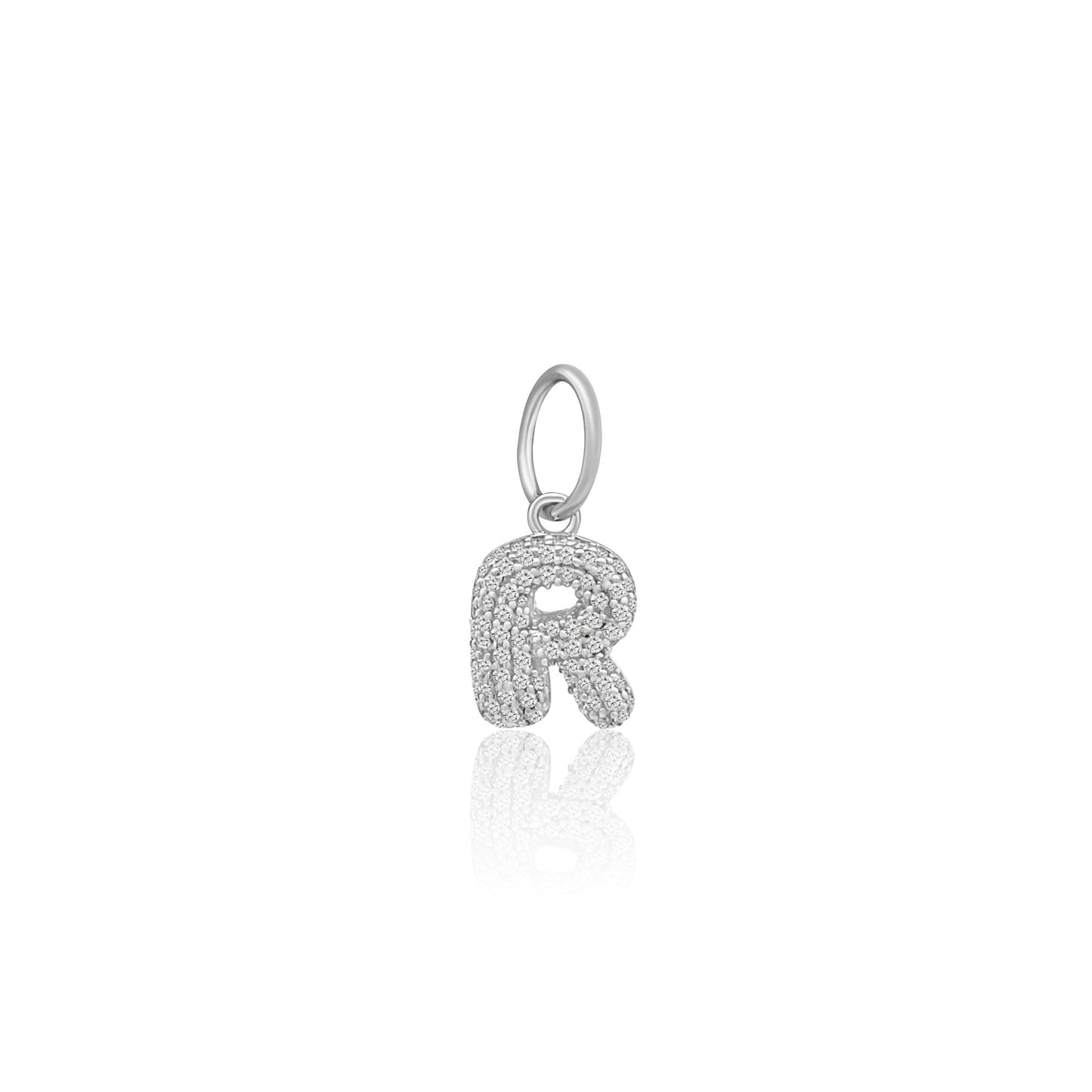 14k White Gold Diamond Bubble Letter Charm