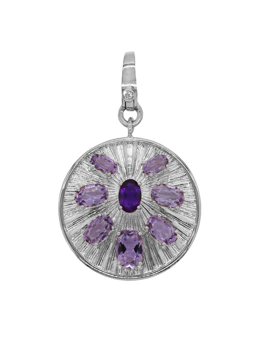 14k White Gold Amethyst Coin Lobster Clasp Charm