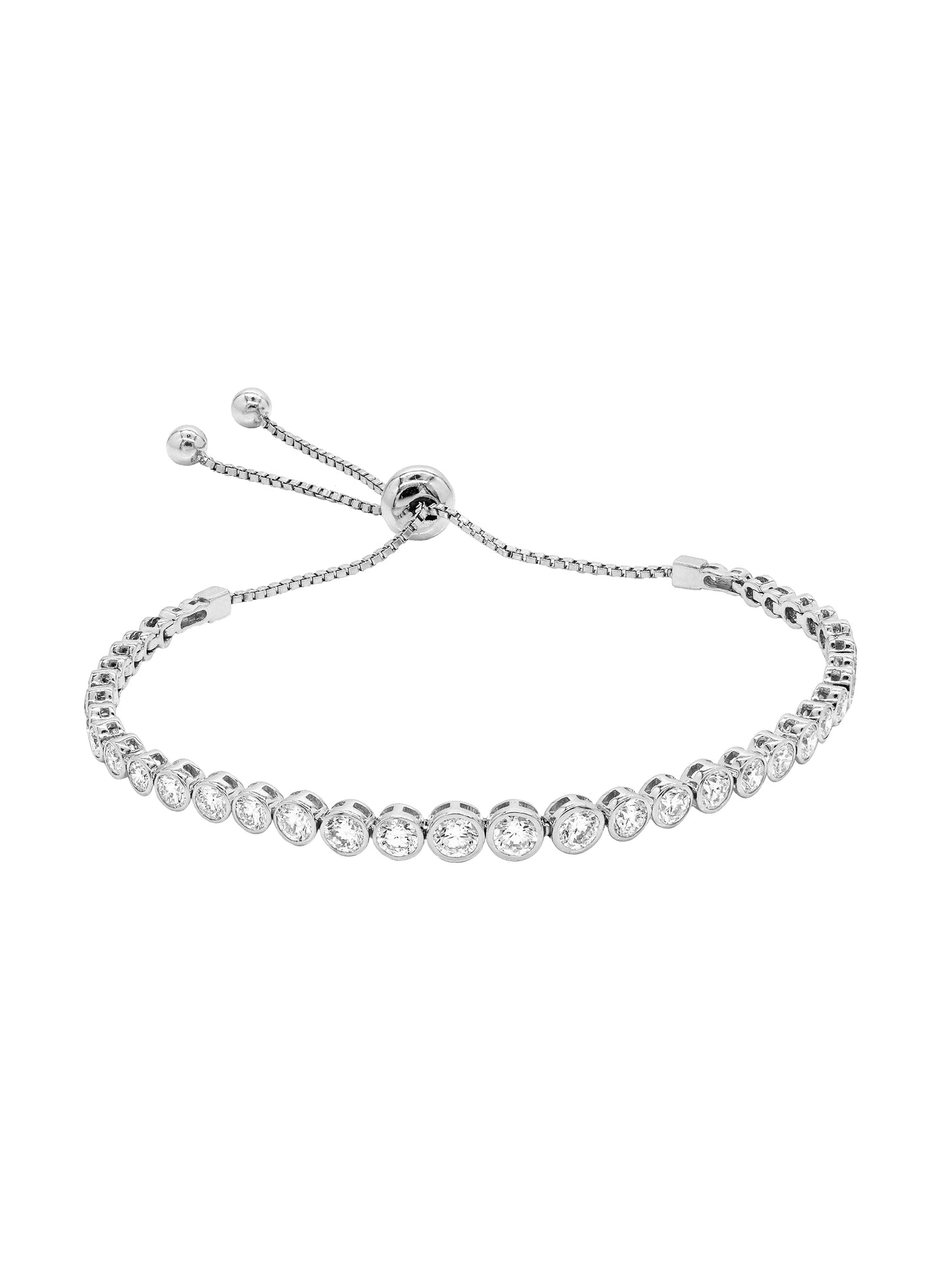 14k White Gold Lab Diamond Bezel Pulley Bracelet