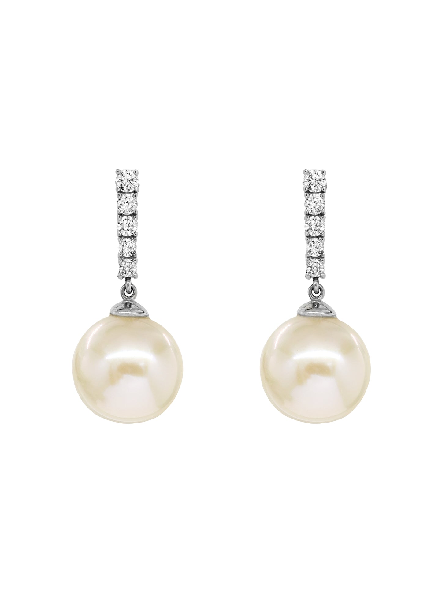 14k White Gold Large Pearl Diamond Bar Earrings