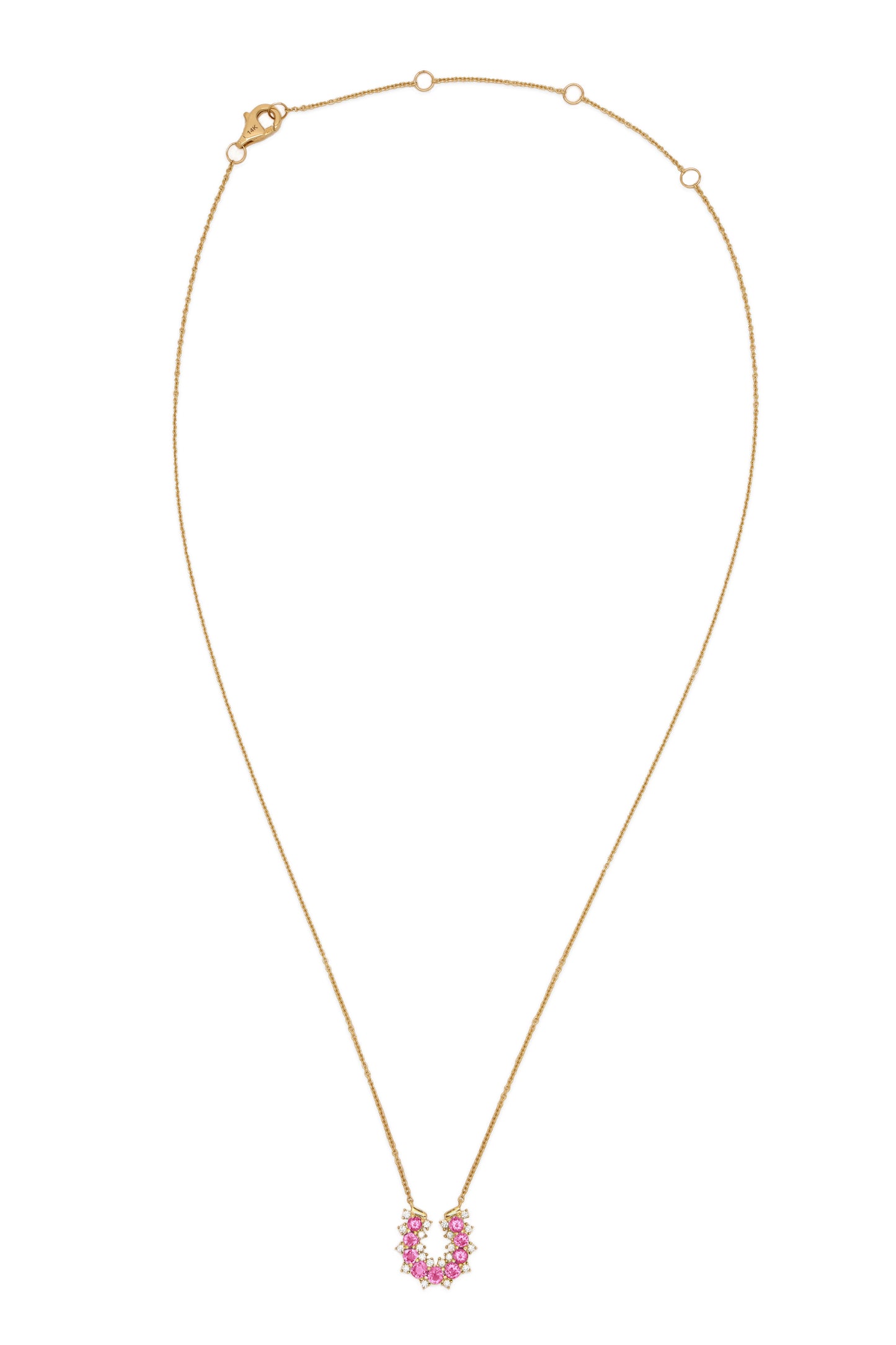 14k Yellow Gold Diamond/Pink Sapphire Lucky Horseshoe Necklace
