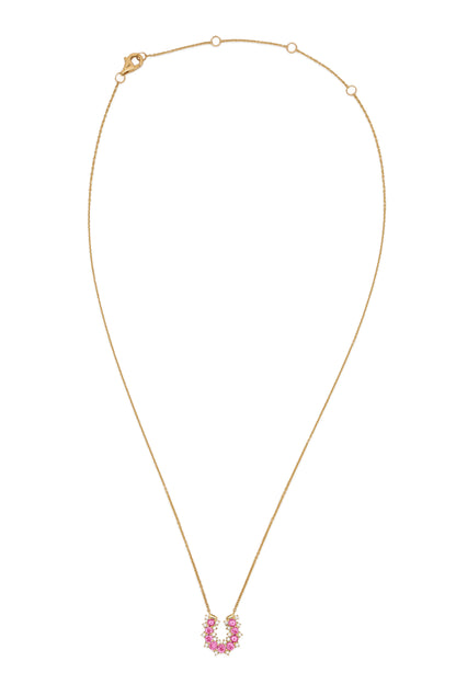 14k Yellow Gold Diamond/Pink Sapphire Lucky Horseshoe Necklace