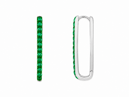 14k White Gold Emerald Paperclip Hoop Earrings