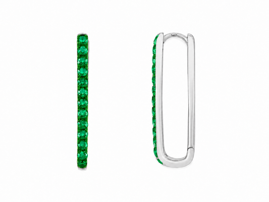 14k White Gold Emerald Paperclip Hoop Earrings