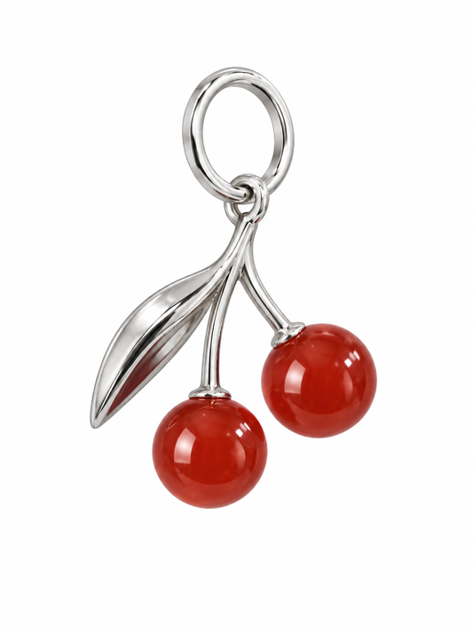 14k White Gold Carnelian Cherry Charm