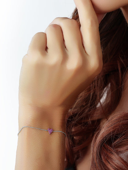 14k White Gold Pink Sapphire Heart Bracelet