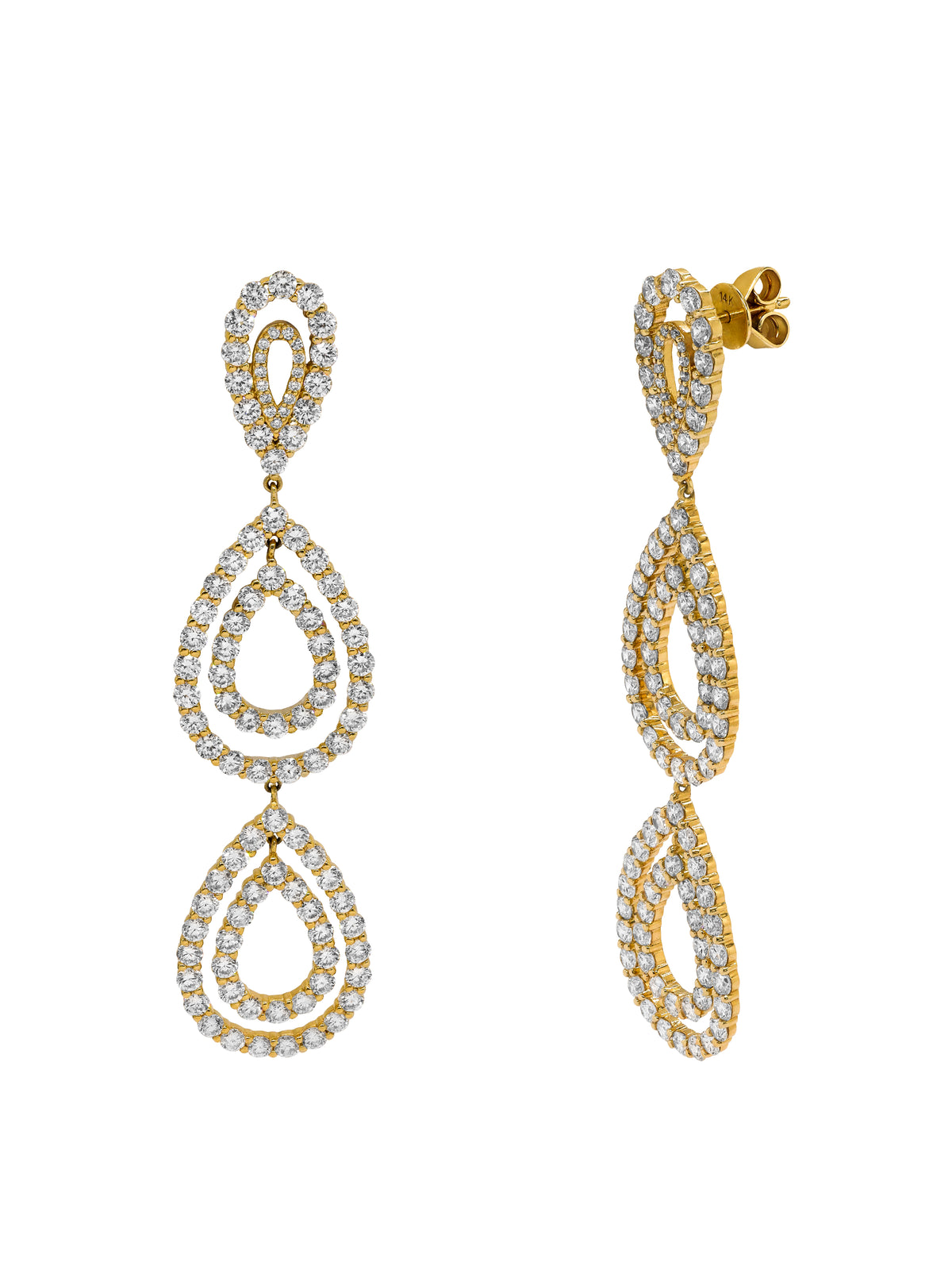 14k Yellow Gold Lab Diamond Multi Tear Drop Earrings