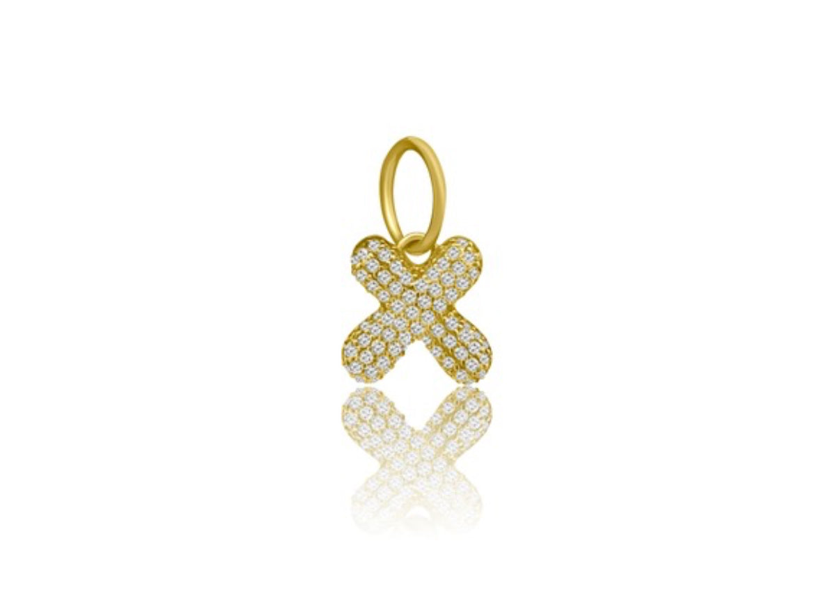 14k Yellow Gold Diamond Bubble Letter Charm