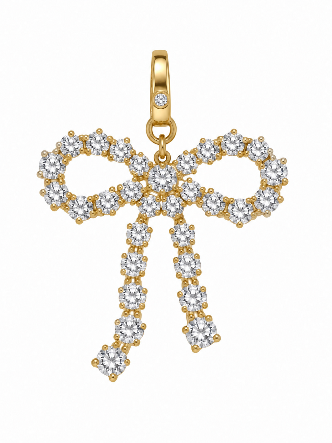 14k Yellow Gold Lab Diamond Large Bow Lobster Clasp Charm
