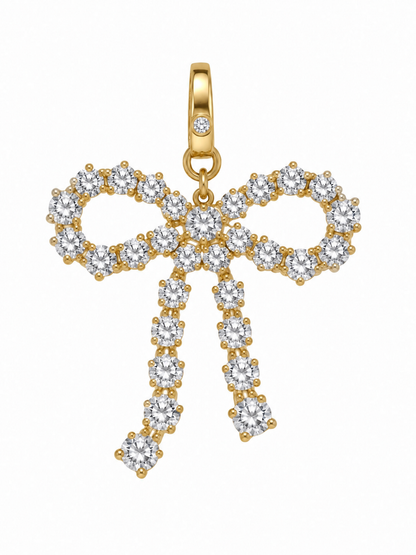 14k Yellow Gold Lab Diamond Large Bow Lobster Clasp Charm