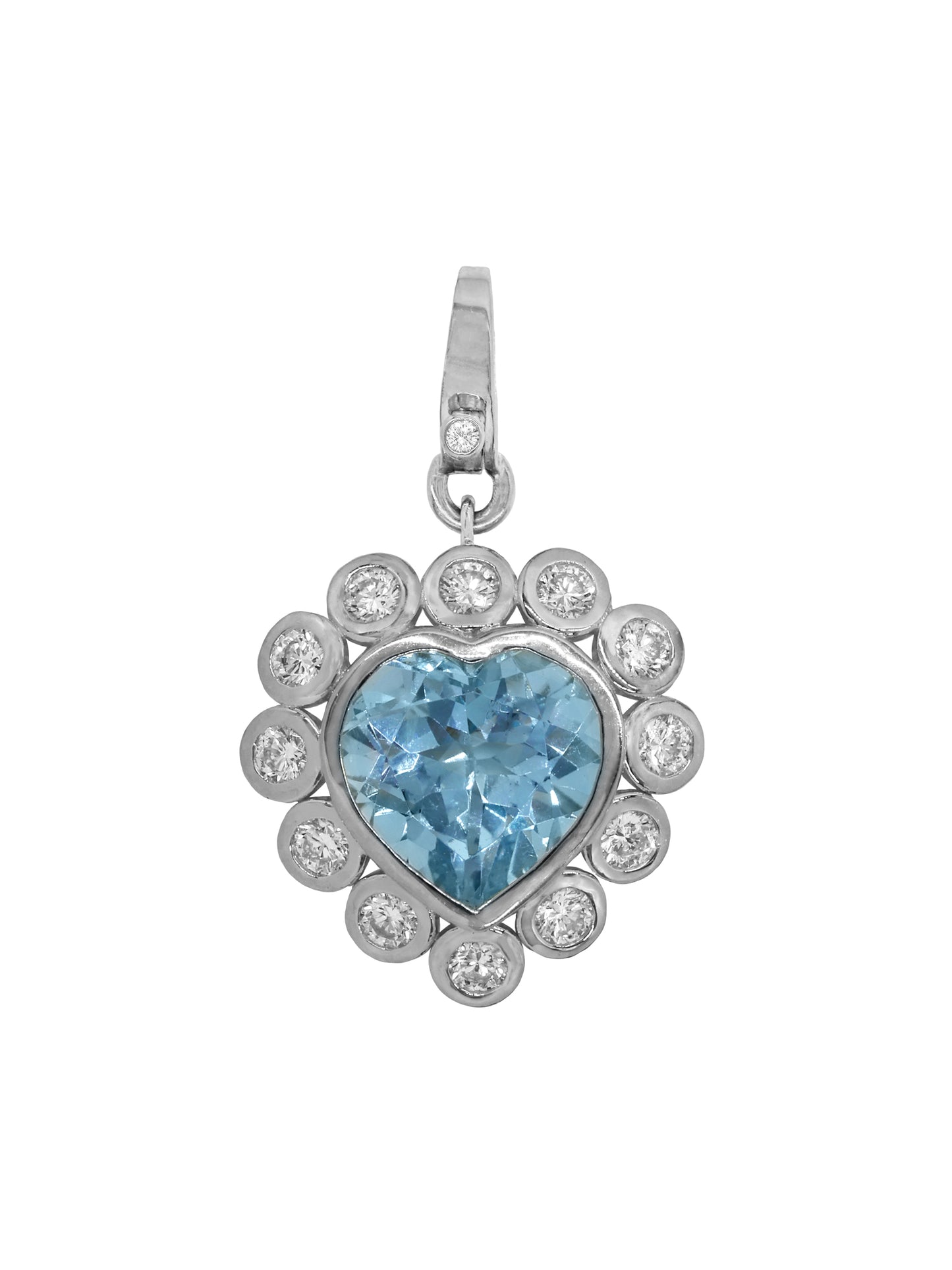 14k White Gold Diamond/Blue Topaz Heart Lobster Clasp Charm