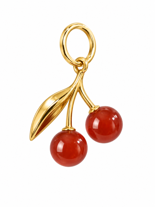 14k Yellow Gold Carnelian Cherry Charm