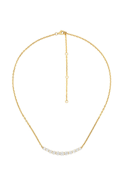 14k Yellow Gold Diamond Large Curved Bar Necklace