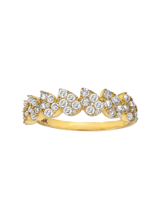 14k Yellow Gold Diamond Seven Row Pear Ring