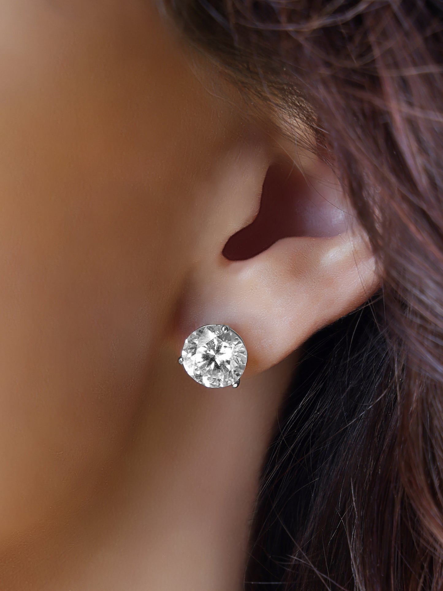 14k White Gold Lab Diamond Three Prong Martini Round Brilliant Stud Earrings