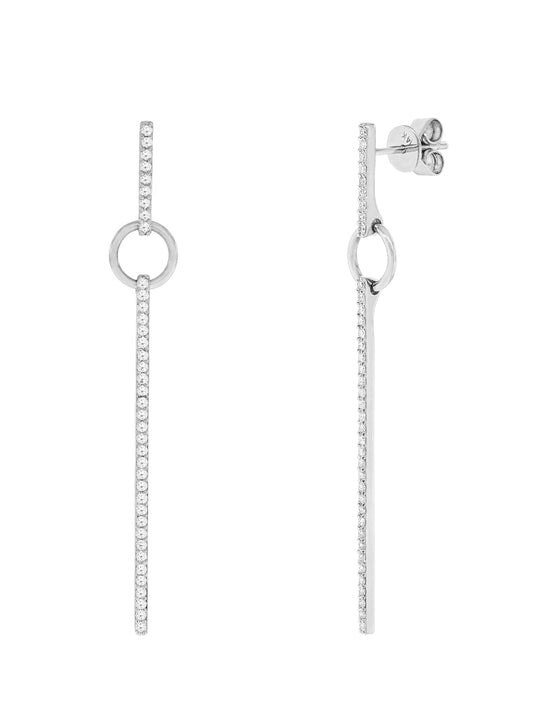 14k White Gold Diamond Bar and Circle Drop Earrings