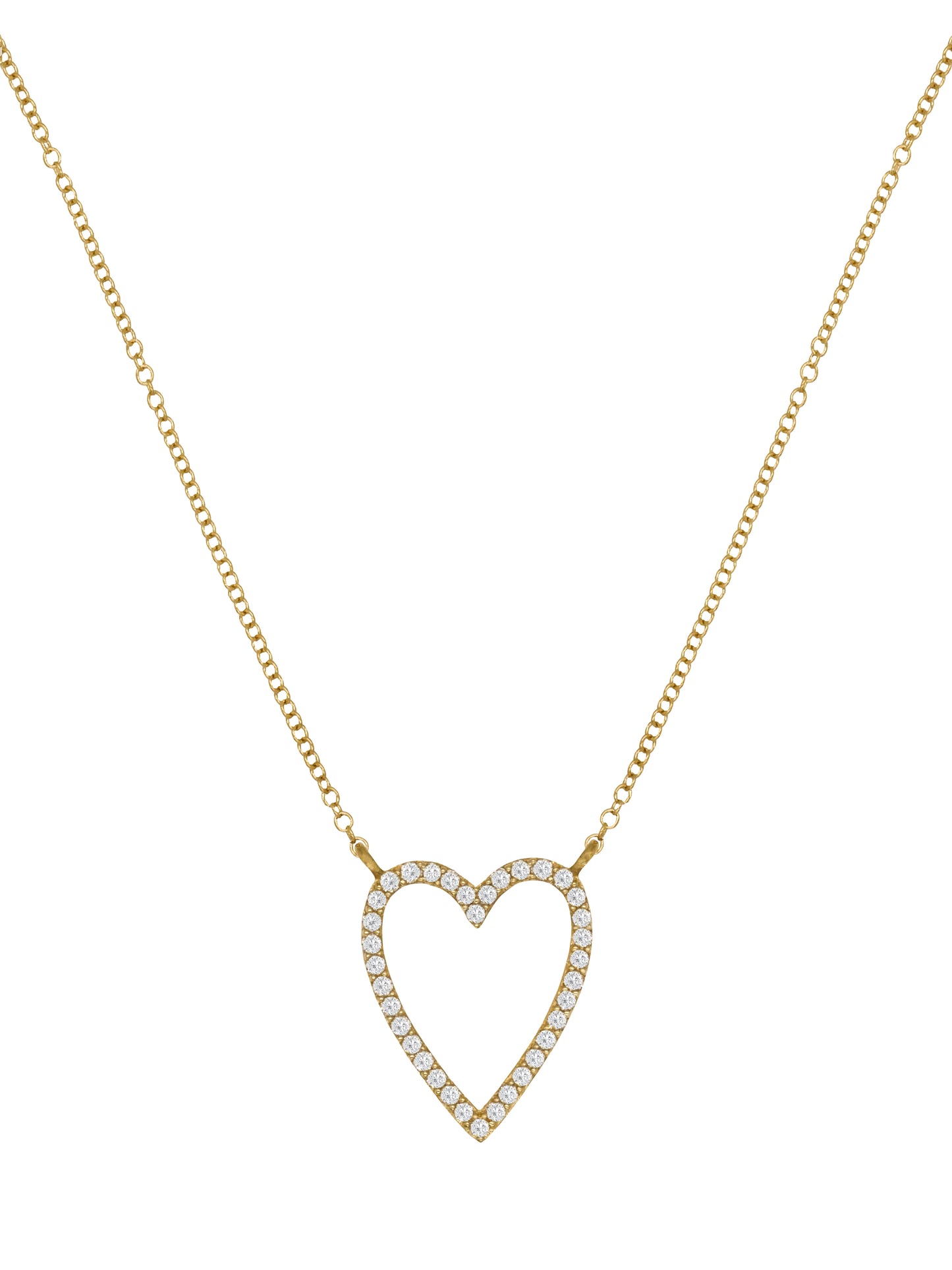 14k Yellow Gold Diamond Small Open Heart Necklace