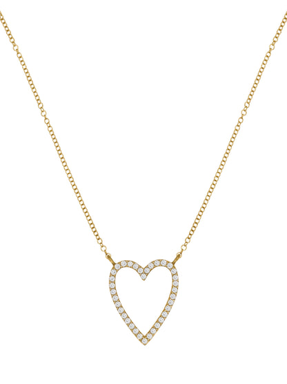 14k Yellow Gold Diamond Small Open Heart Necklace
