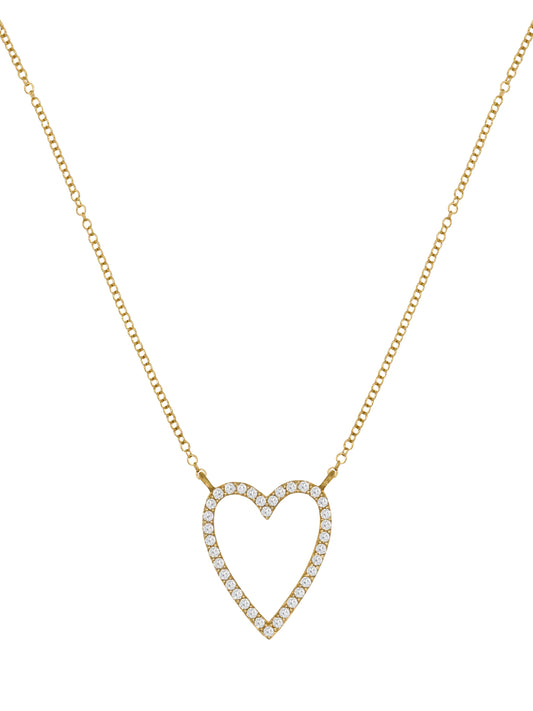 14k Yellow Gold Diamond Small Open Heart Necklace