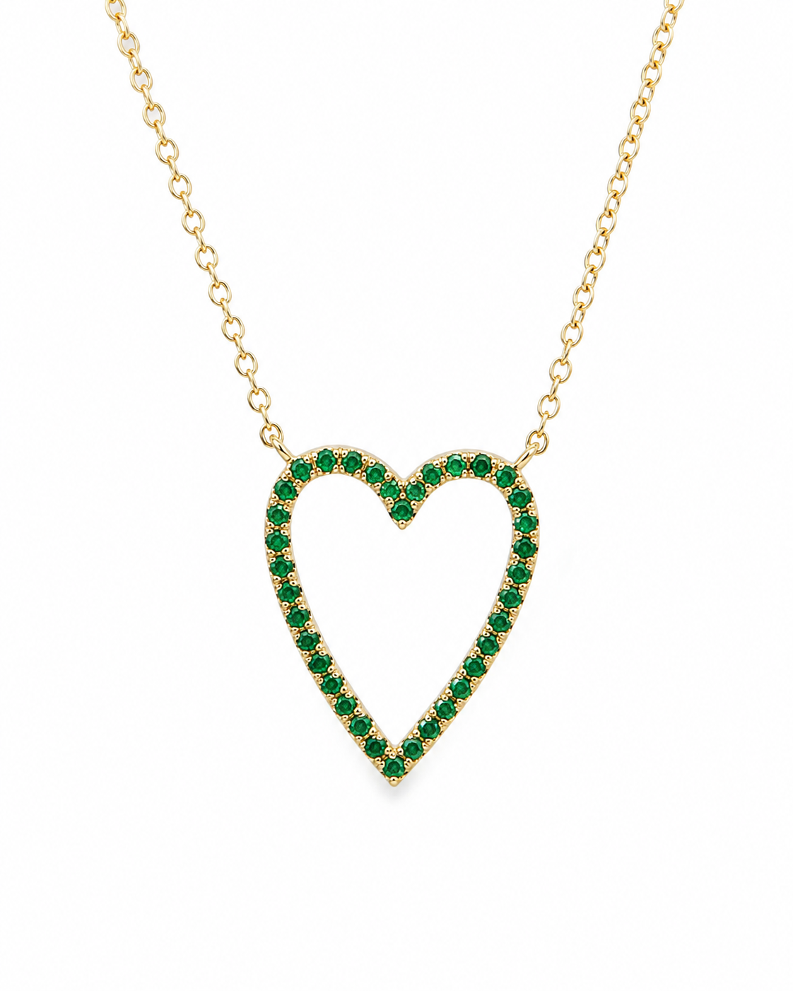 14k Yellow Gold Lab Emerald Open Heart Necklace