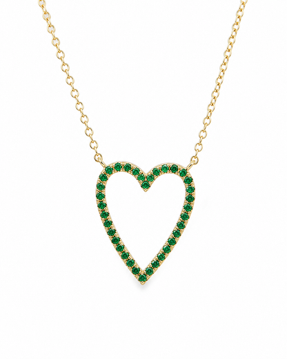 14k Yellow Gold Lab Emerald Open Heart Necklace