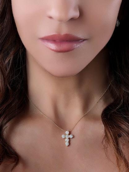 14k Yellow Gold Lab Diamond Cross Necklace