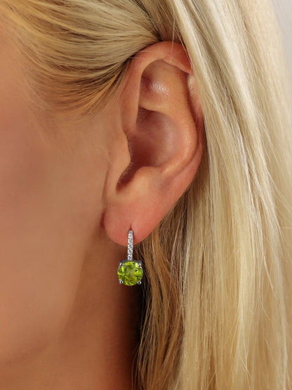 14k White Gold Peridot Diamond Drop Earrings