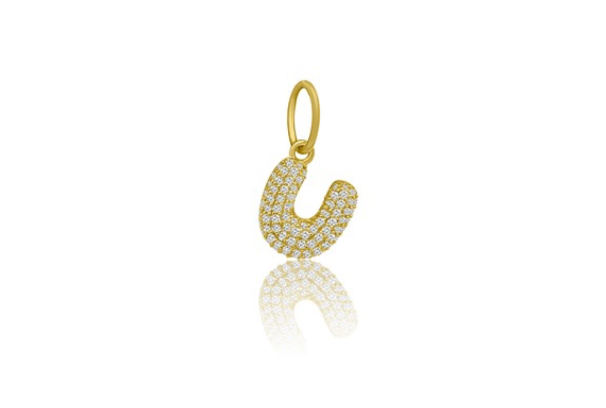 14k Yellow Gold Diamond Bubble Letter Charm