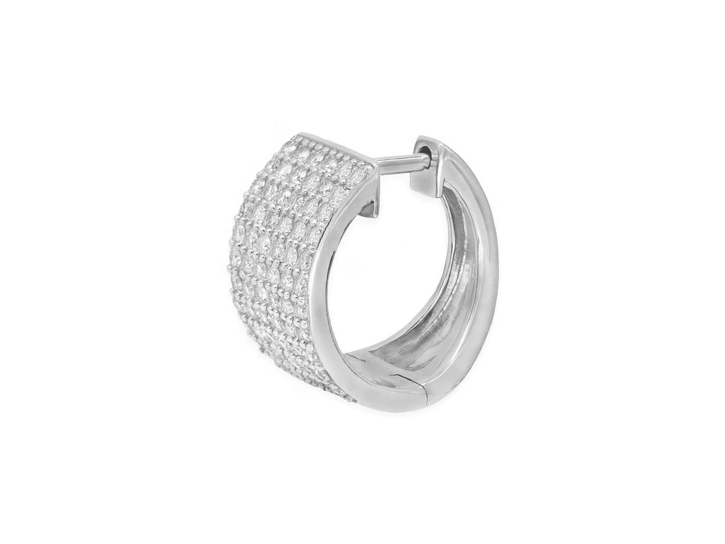 14k White Gold Diamond Pave 6 Row Huggie Earrings