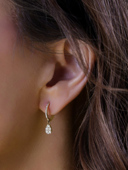 14k Yellow Gold Diamond Pear Dangle Huggie Earrings