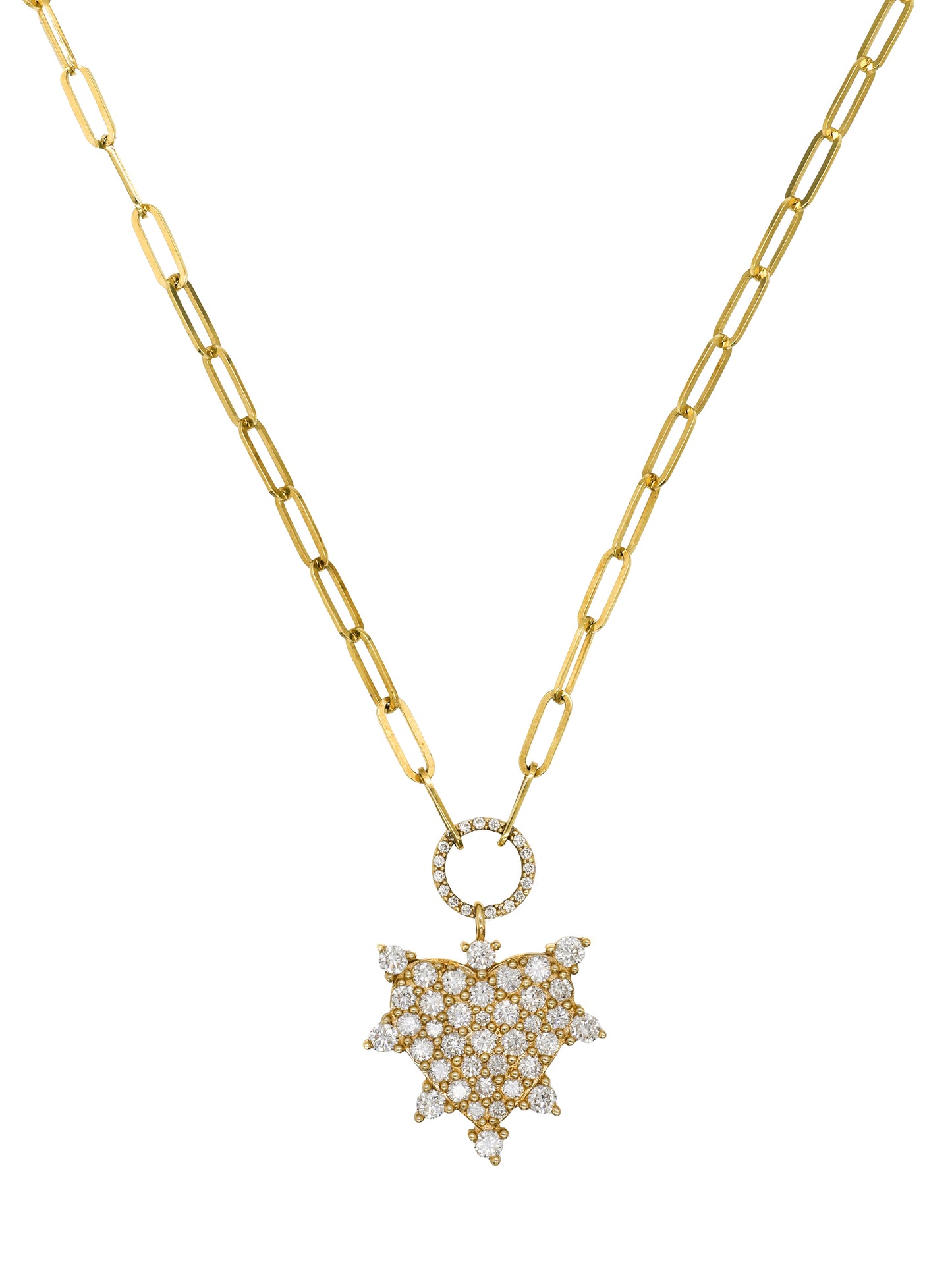 14k Yellow Gold Diamond Heart Paperclip Necklace