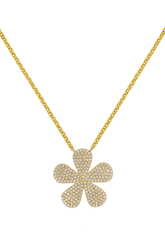 14k Yellow Gold Diamond Daisy Necklace