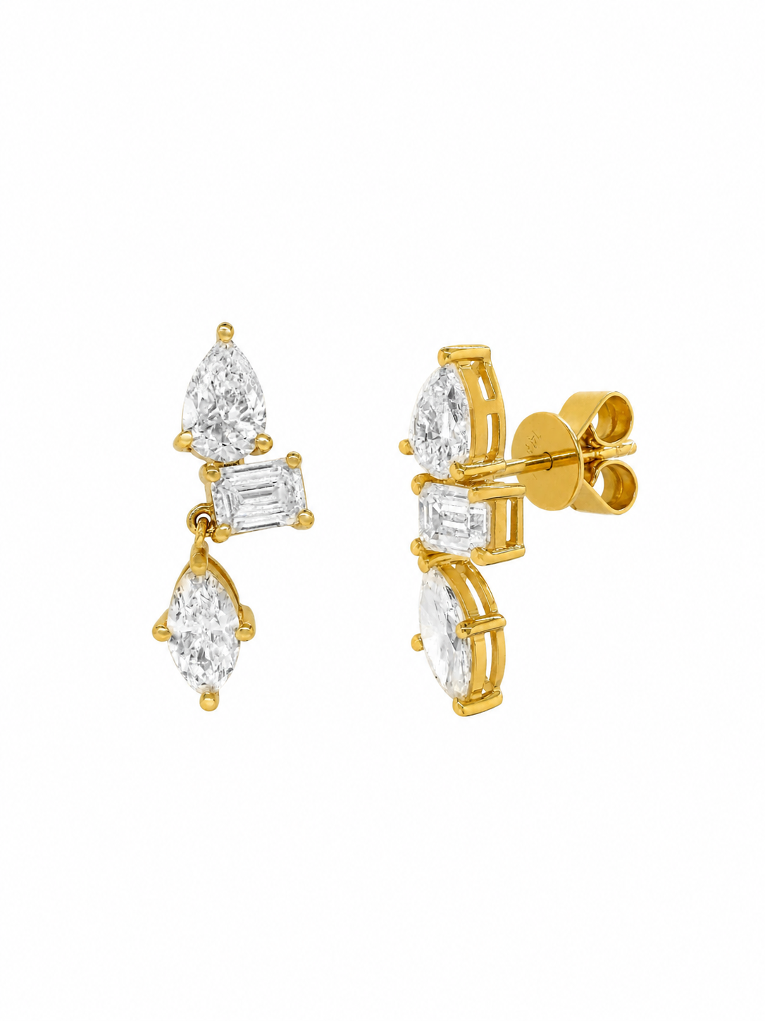 14k Yellow Gold Lab Diamond Mixed Shape Drop Earrings