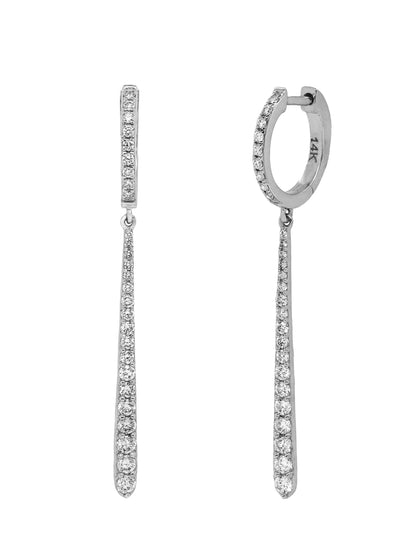 14k White Gold Diamond Bar Drop Huggie Earrings