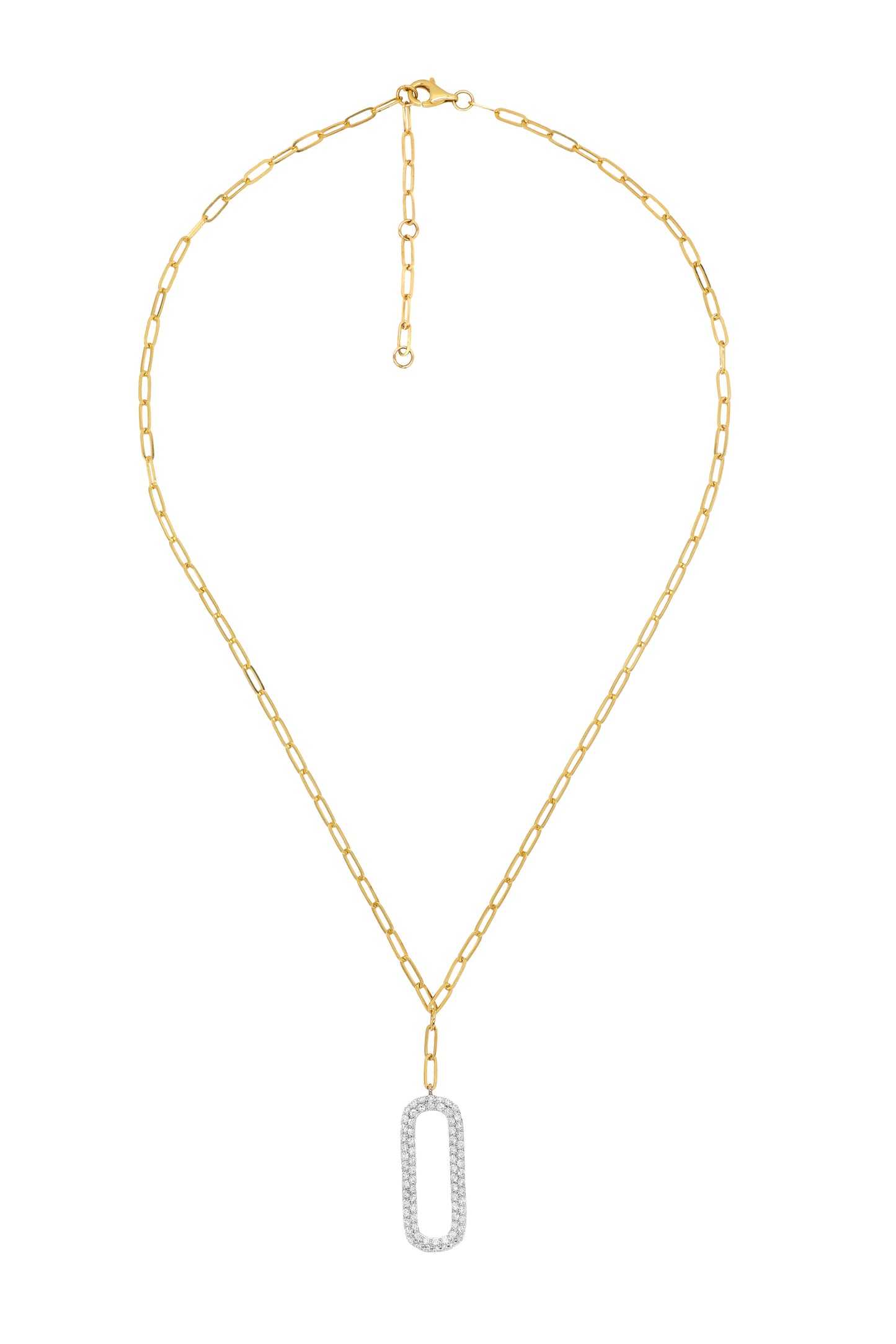 14k Yellow Gold Diamond Drop Paperclip Necklace