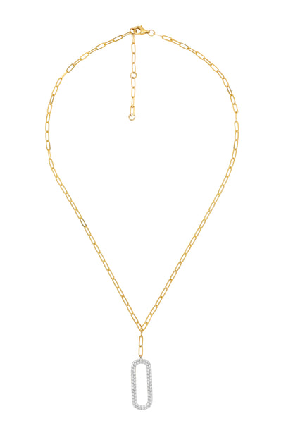 14k Yellow Gold Diamond Drop Paperclip Necklace