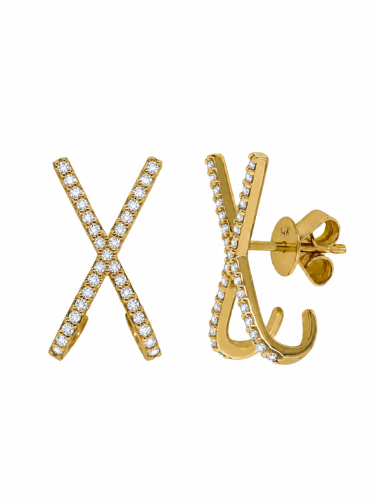 14k Yellow Gold Diamond X Earrings