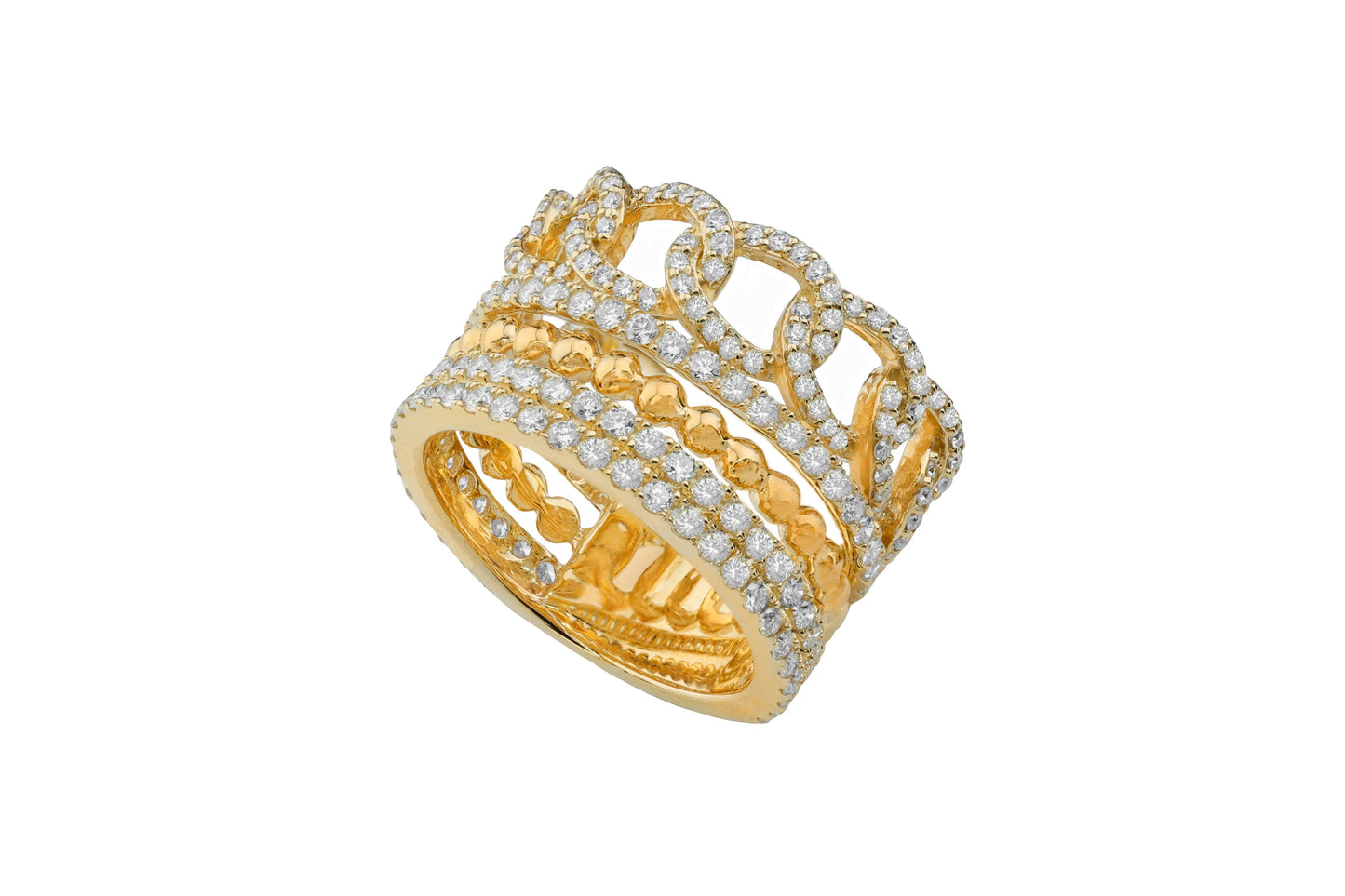 14k Yellow Gold Diamond Multi Fixed Stack Ring
