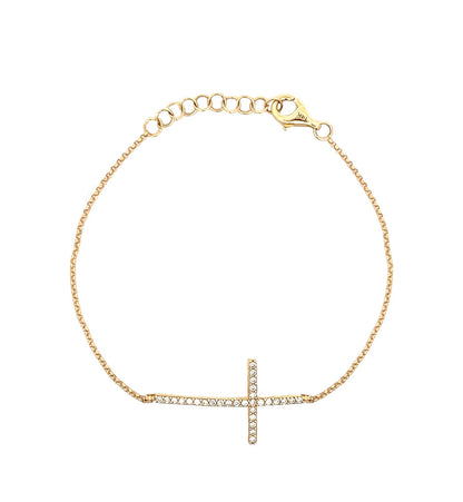 14k Yellow Gold Diamond Large Cross Bracelet