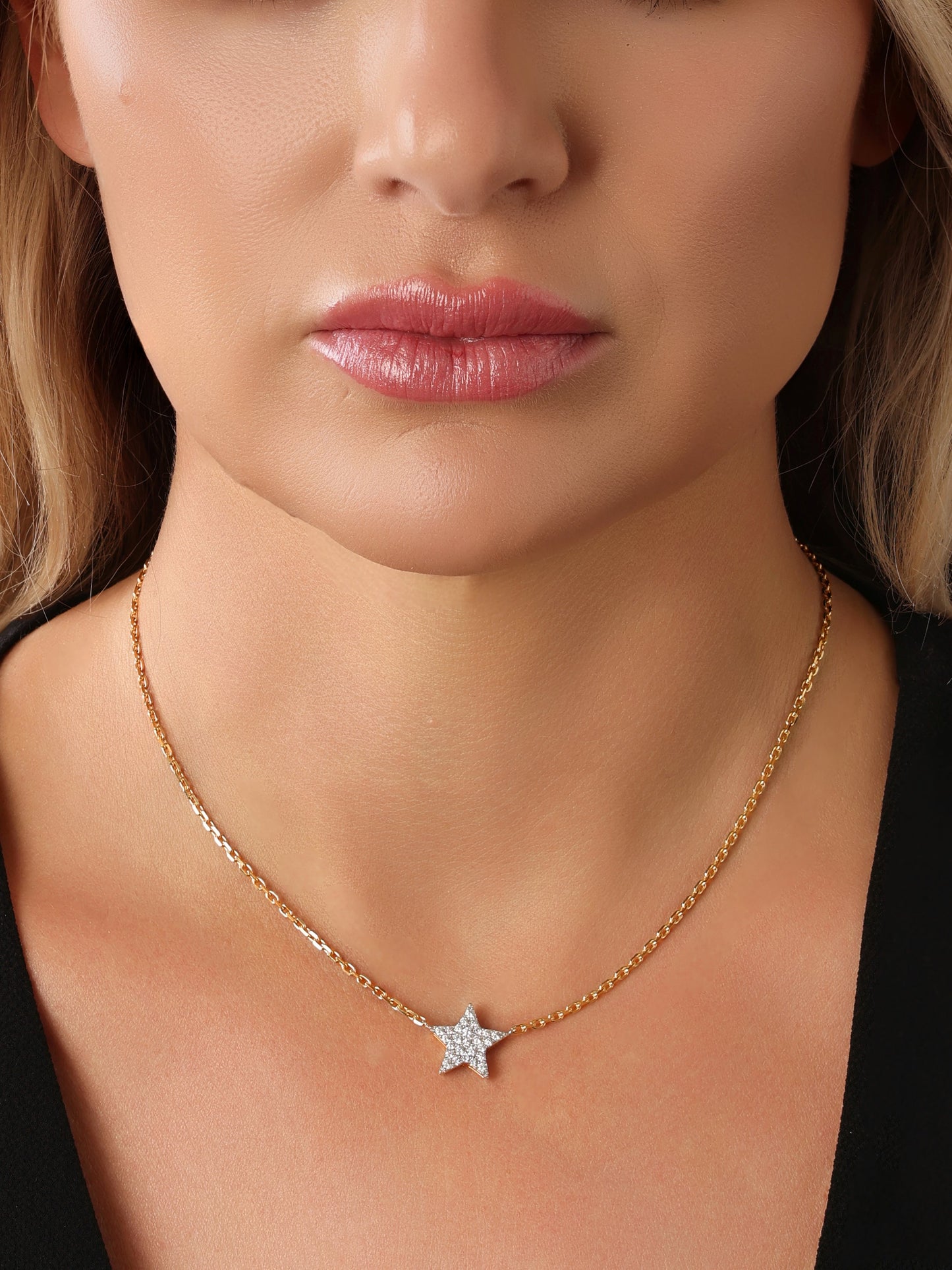 14k Yellow Gold Diamond Star Necklace