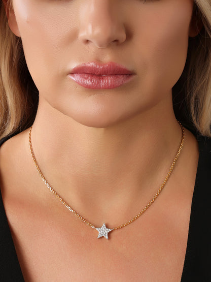 14k Yellow Gold Diamond Star Necklace