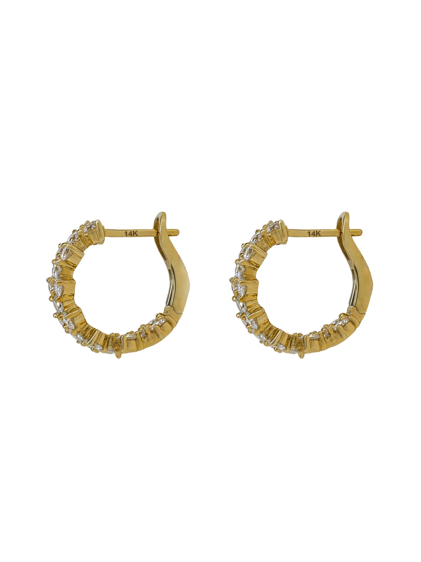 14k Yellow Gold Diamond Double Row Triangle Small Hoop Earrings