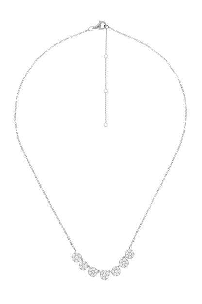14k White Gold Diamond Seven Round Cluster Necklace