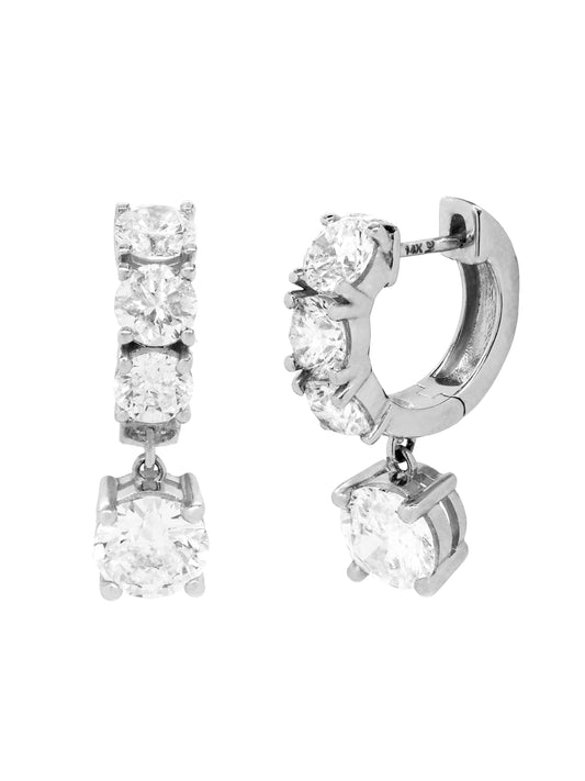 14k White Gold Lab Diamond Large Huggie Drop Earrings