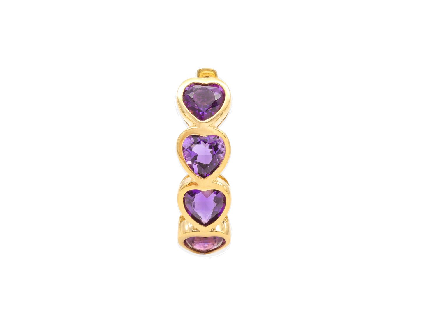 14k Yellow Gold Heart Amethyst Huggie Earrings