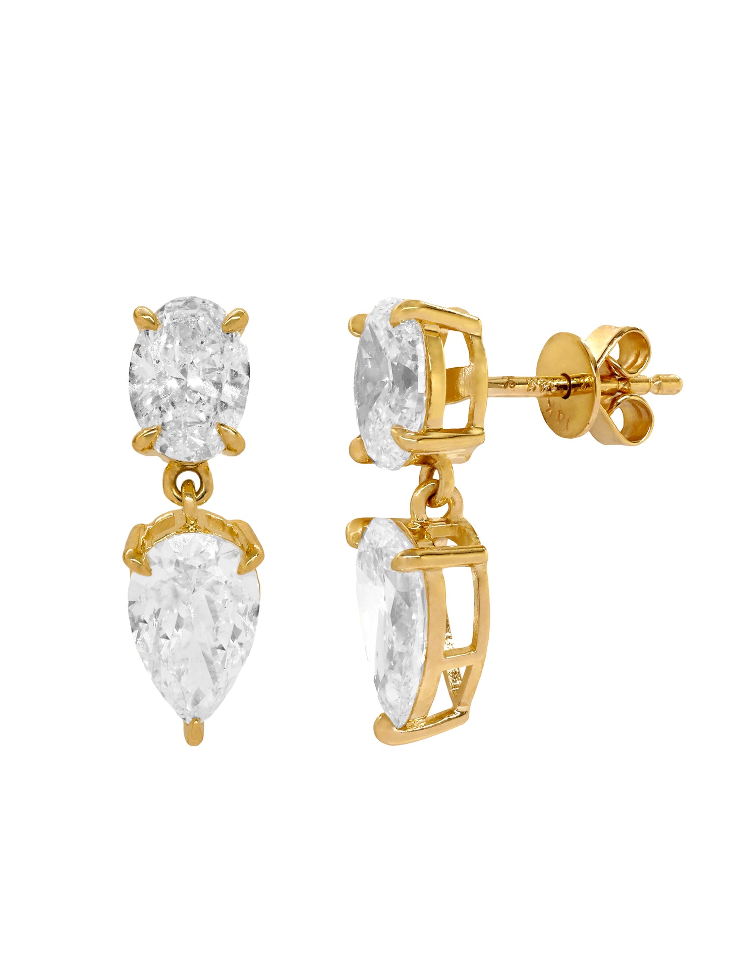 14k Yellow Gold Lab Diamond Pear Drop Earrings