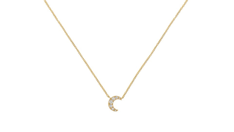 14k Yellow Gold Diamond Half Moon Necklace