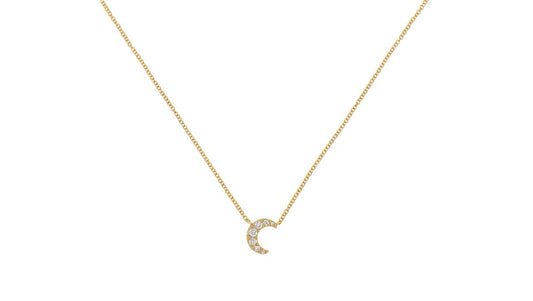 14k Yellow Gold Diamond Half Moon Necklace