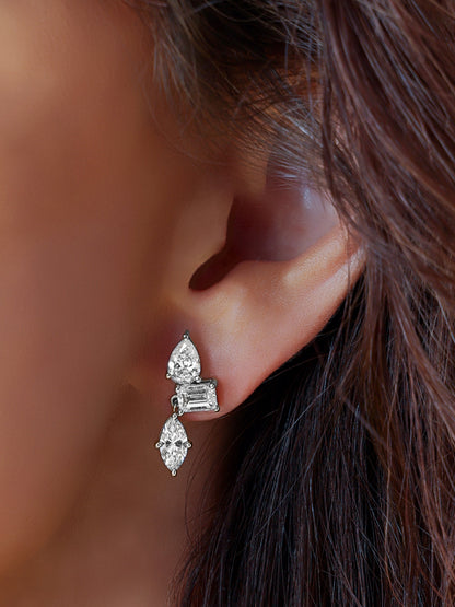 14k White Gold Lab Diamond Mixed Shape Drop Earrings